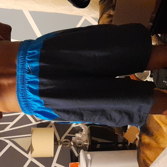 Nike "Betterworld" swim trunks xl Cerulean  blue on Navy, Grey trim - Picture 3 of 4